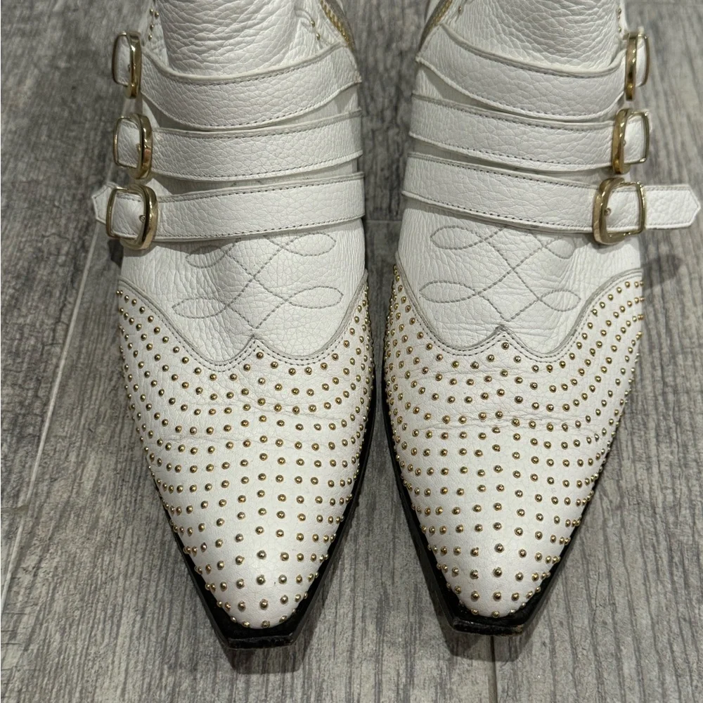 Anine Bing Penny white gold western studded boots